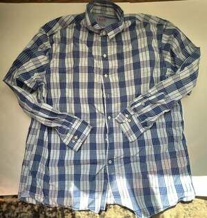 IZOD Light Weight Poplin Shirt Size XL Blue Plaid Long Sleeve Button Up
